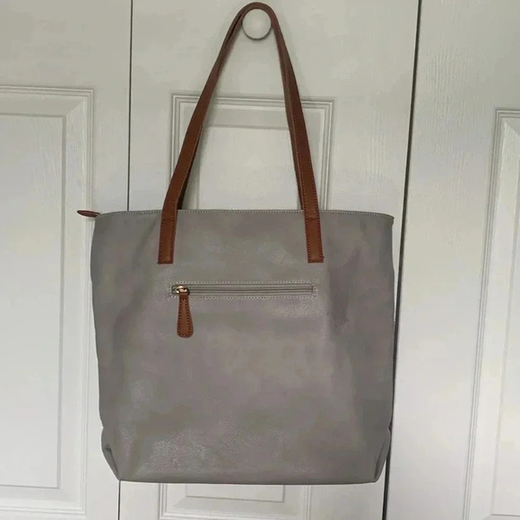 Clarks Gray Leather and Canvas Zip Top Tote - Picture 2 of 9